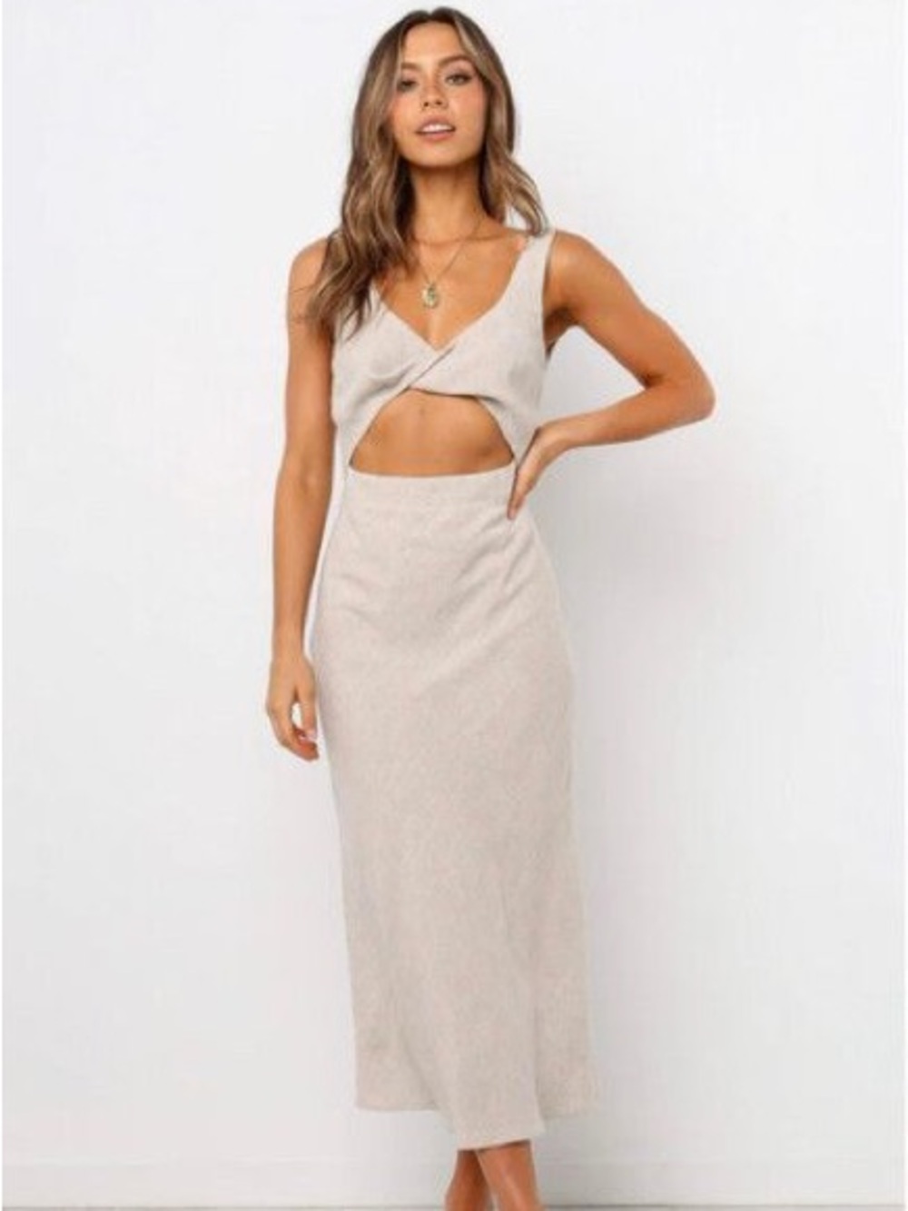 Petal & Pup Beige Dress with Front Cutout XS/0